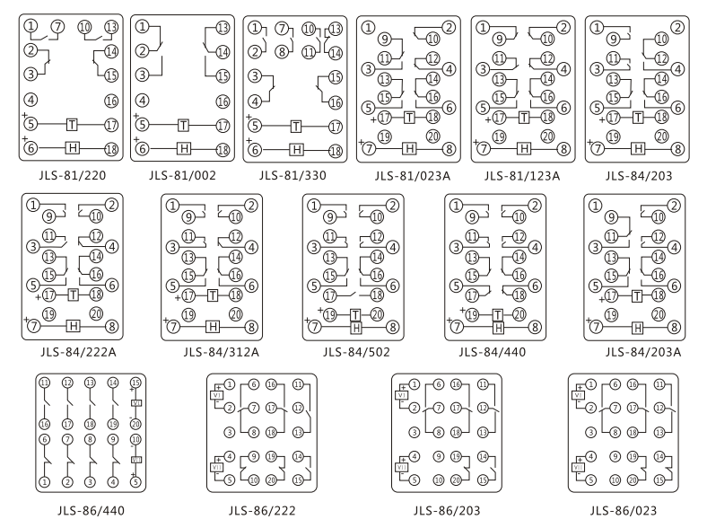 JLS-86/222靜態(tài)雙位置繼電器內(nèi)部及外引接線圖(正視圖)