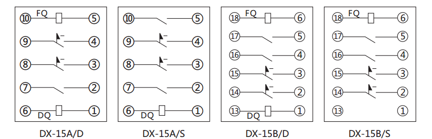 DX-15A/D信號繼電器內(nèi)部接線及外引接線圖