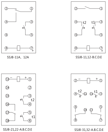 SSJ8-11B高精度時(shí)間繼電器內(nèi)部接線(xiàn)及外引線(xiàn)接線(xiàn)圖片