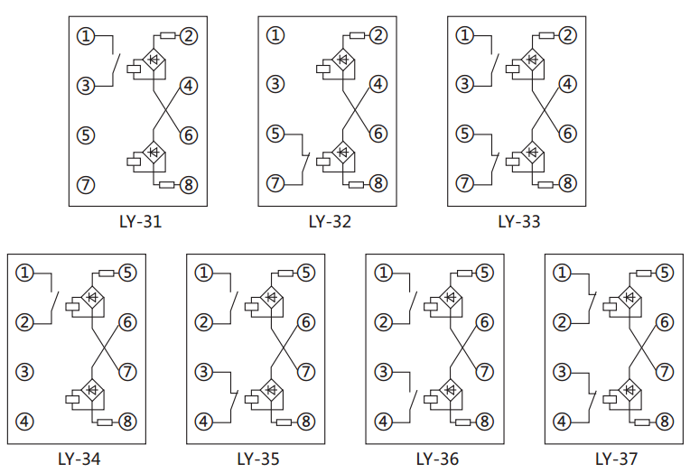 LY-37電壓繼電器內部接線及外引接線圖