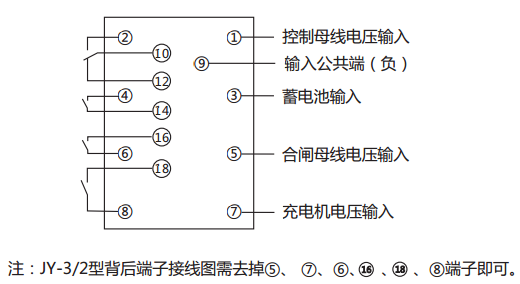 JY-3/2電壓監(jiān)視繼電器內(nèi)部接線及外引接線圖(背視圖)