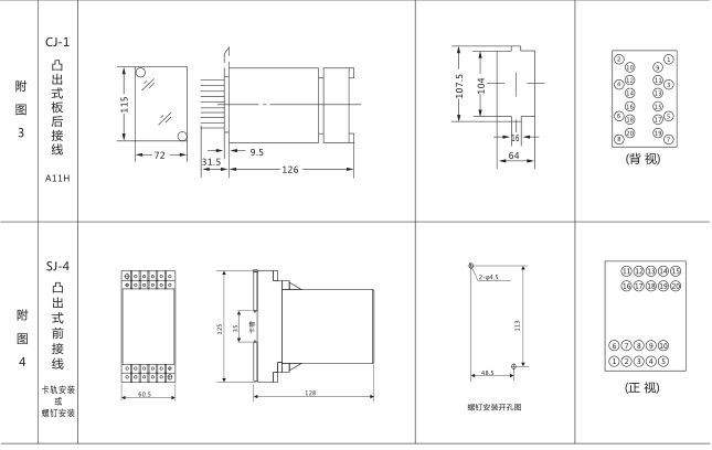 SJ-11A/22集成電路時(shí)間繼電器外形尺寸及開孔尺寸圖片三