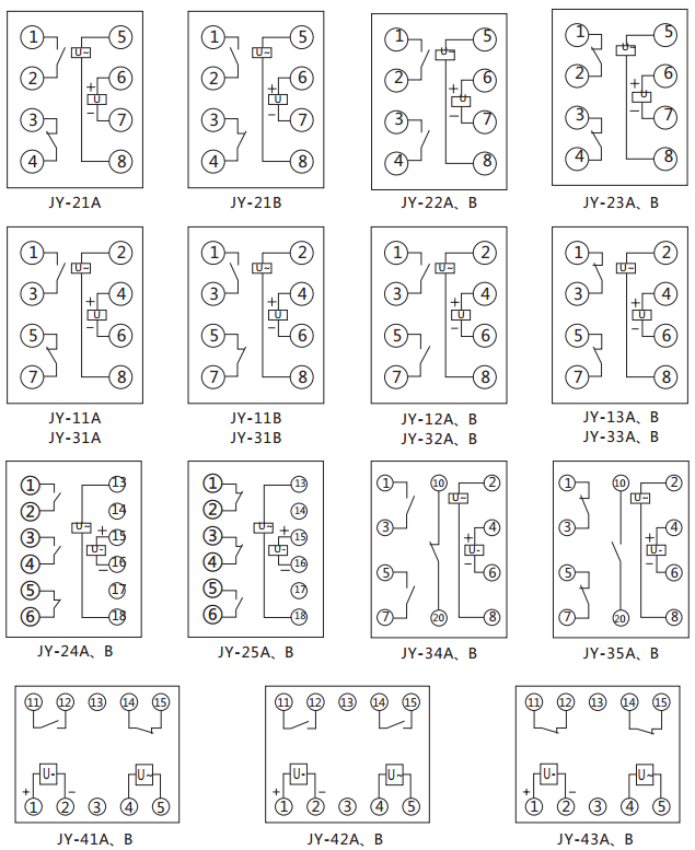 JY-42B靜態(tài)電壓繼電器內(nèi)部接線及外引接線圖