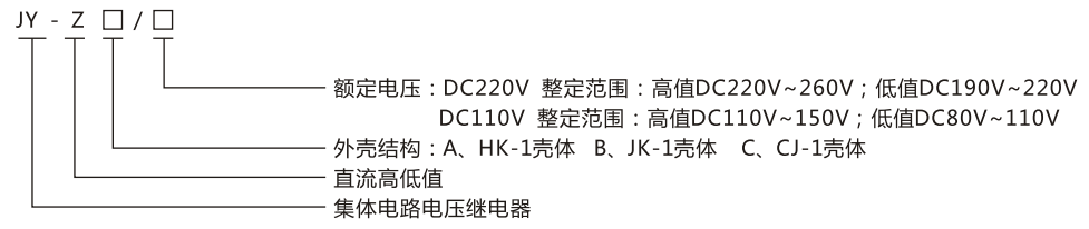 JY-ZB直流高低值電壓繼電器型號命名及含義