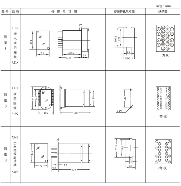 JY-ZA直流高低值電壓繼電器外形尺寸圖