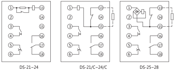 DS-21時(shí)間繼電器內(nèi)部接線及外引接線圖(正視圖)