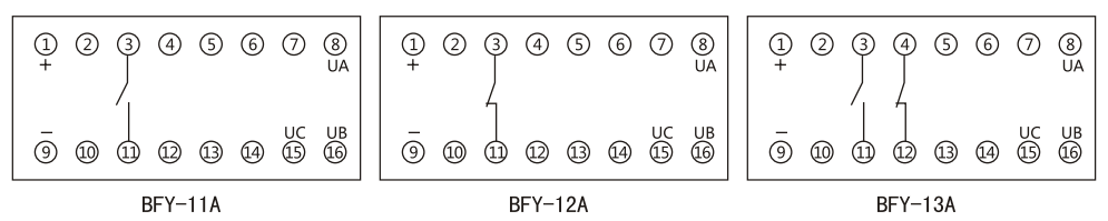 BFY-13A負(fù)序電壓繼電器內(nèi)部接線(xiàn)及外引接線(xiàn)圖