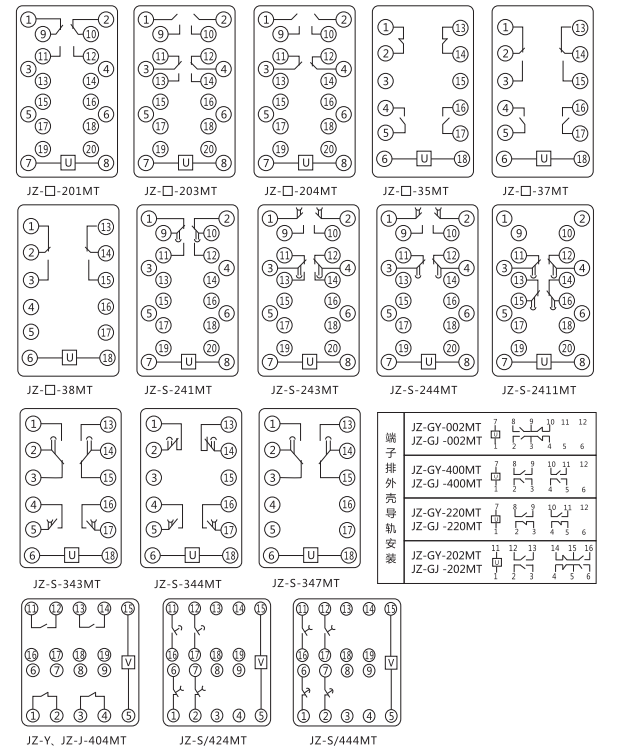 JZ-Y(J)-201MT跳位、合位、電源監(jiān)視中間繼電器內(nèi)部接線圖
