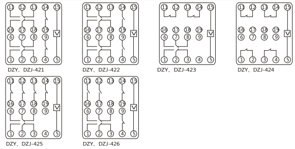 DZY（J)-404導(dǎo)軌式中間繼電器內(nèi)部端子外引接線圖(正視)