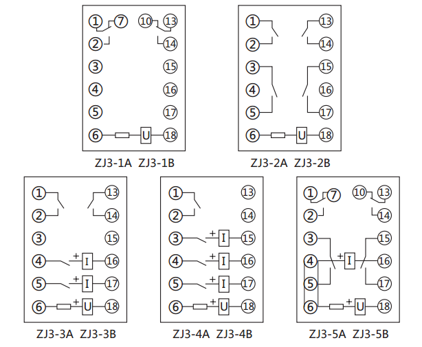 ZJ3-2A快速中間繼電器內(nèi)部接線圖及外引接線圖(正視圖)