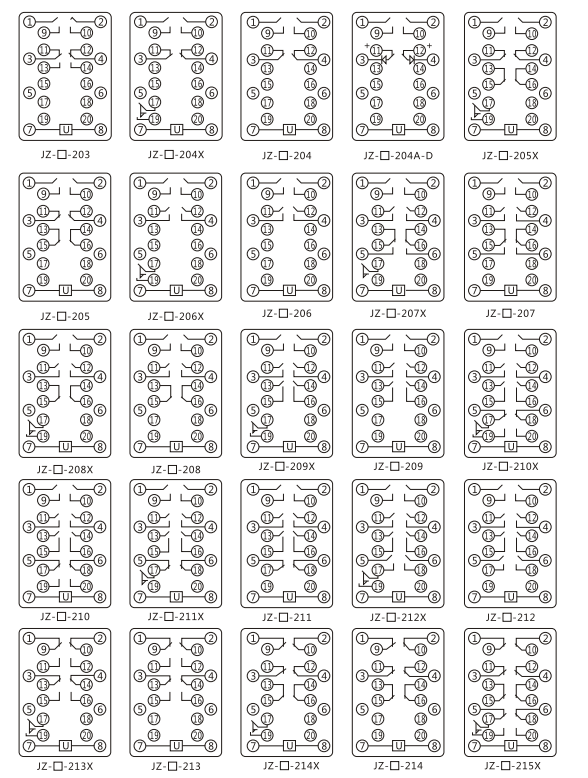 JZY（J)-215靜態(tài)中間繼電器內(nèi)部接線圖及外引接線圖