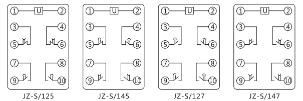 JZ-S/344靜態(tài)可調(diào)延時(shí)中間繼電器內(nèi)部接線圖及外引接線圖