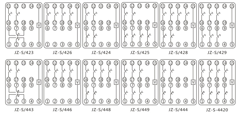 JZ-S/344靜態(tài)可調(diào)延時(shí)中間繼電器內(nèi)部接線圖及外引接線圖