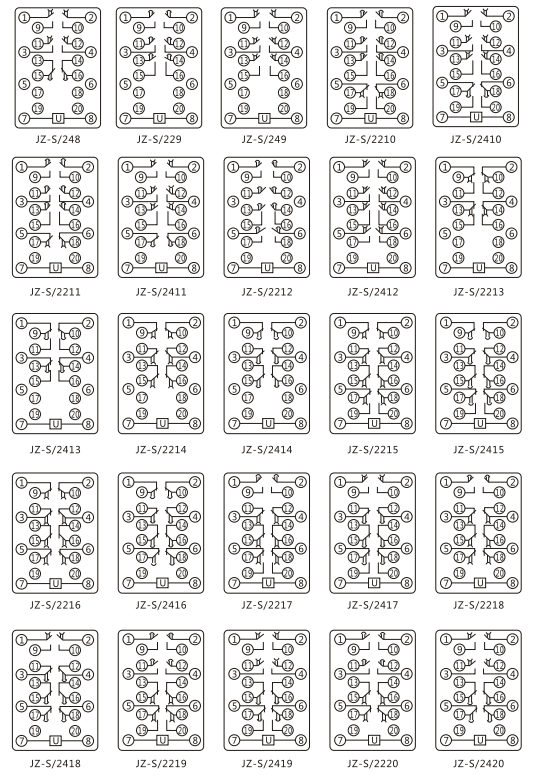 JZ-S/145靜態(tài)可調(diào)延時(shí)中間繼電器內(nèi)部接線圖及外引接線圖