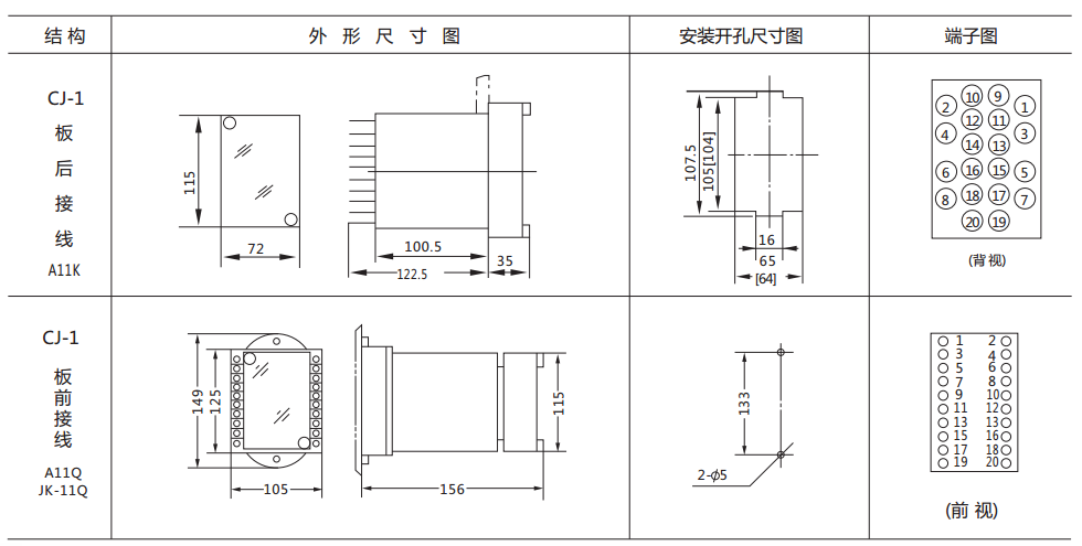 DY-38/Z電壓繼電器外形及開(kāi)孔尺寸圖