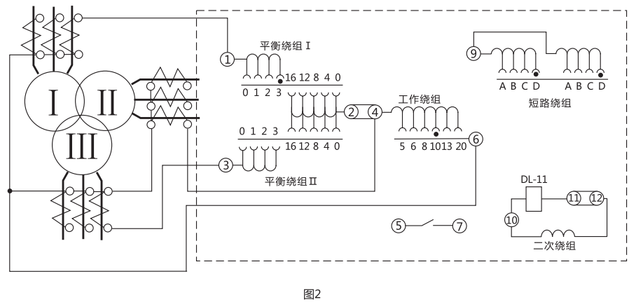 BCH-2差動(dòng)繼電器外接線圖